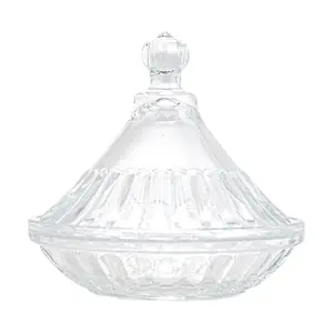 KAWASIMAYA Moroccan Tagine Sugar Jar, 126mm Wide Mouth Vertical Ribbed Glass Storage Canister for Kitchen, Pantry, Candy, Spices, Airtight Lid