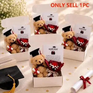 Graduation Teddy Bear Keepsake Box, Mini Bear with Graduation Accessories and Bouquet, Sentimental Graduate Gift for Students
