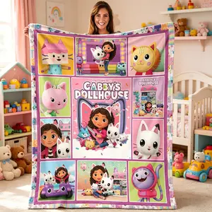 Cute Cartoon Gabbys Dollhouse Blanket Children Adult Gift Bedding Bedspread Sofa Spring and Autumn Warm Blanket Home Decor