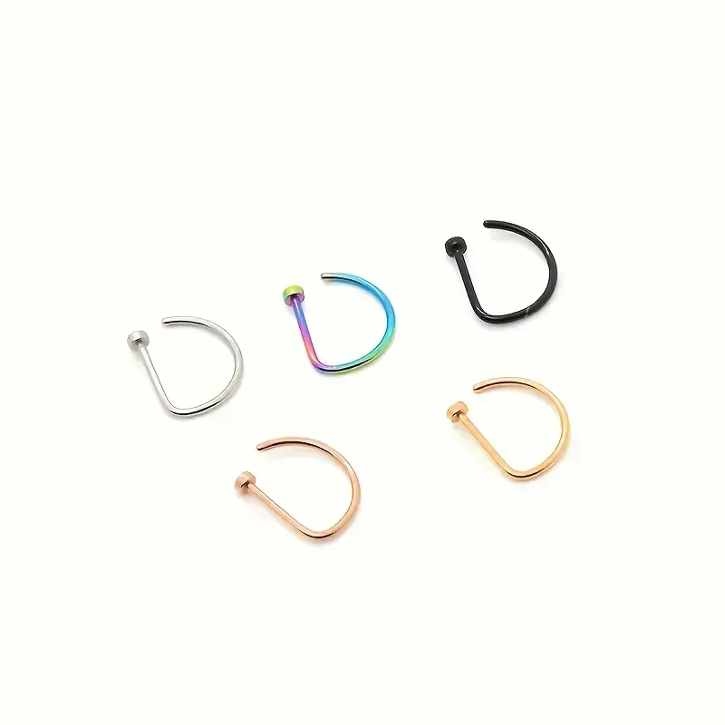 8pcs Women And men Fake Piercing Nose Ring Stainless Steel D-Type Simple AmericanStyle Personalized Letters Hip-Hop Street StyleNon Perforated Accessories Fake Nose Studs(Random Color)