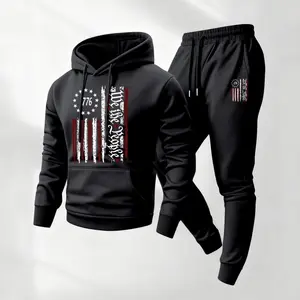Men's We The People Print Hoodie and Drawstring Sweatpants Set, Menswear, Casual Athletic Long Sleeve Hooded Jacket & Trousers for Fall & Winter, Men's Clothing for Daily Wear, Sportswear Indoor Outdoor, Tracksuit, Athleisure Summer Clothes