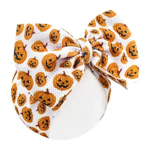 P-HDW08   Thanksgiving Hair Headbands - Baby Bows & Pumpkin Headband Set for Girls - Toddler Nylon Headbands - Orange & Black