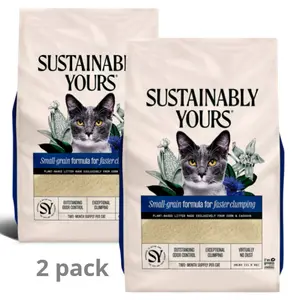(2 Pack) Sustainably Yours Small Grain Formula Corn & Cassava Odorless Cat Litter - Clumping, Low Dust, 26 lb, Cat litter, non-stick, odor-neutralizing, fast clumping, low dust