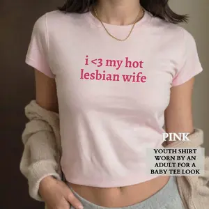 Lesbian Pride Baby Tee Shirt, I Heart My Hot Lesbian Wife Baby Tee, I Love My Hot Lesbian Wife Shirt, Queer Baby Tee, LGBTQ WLW Gift for Her