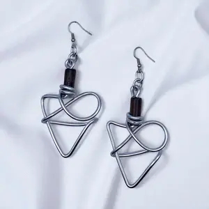 Yashica Earrings - Handcrafted Lightweight Aluminum Wire Earrings - Silver Color with Brown Bead - Comfortable & Nickel-Free - Perfect for Casual and Date Night Looks