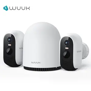 WUUK Wireless Cam Pro (2 Cam+1 Base Station) Rechargeable Wire-Free Camera, Fast Self Installation, Built-in Lights, Local Storage smart camera