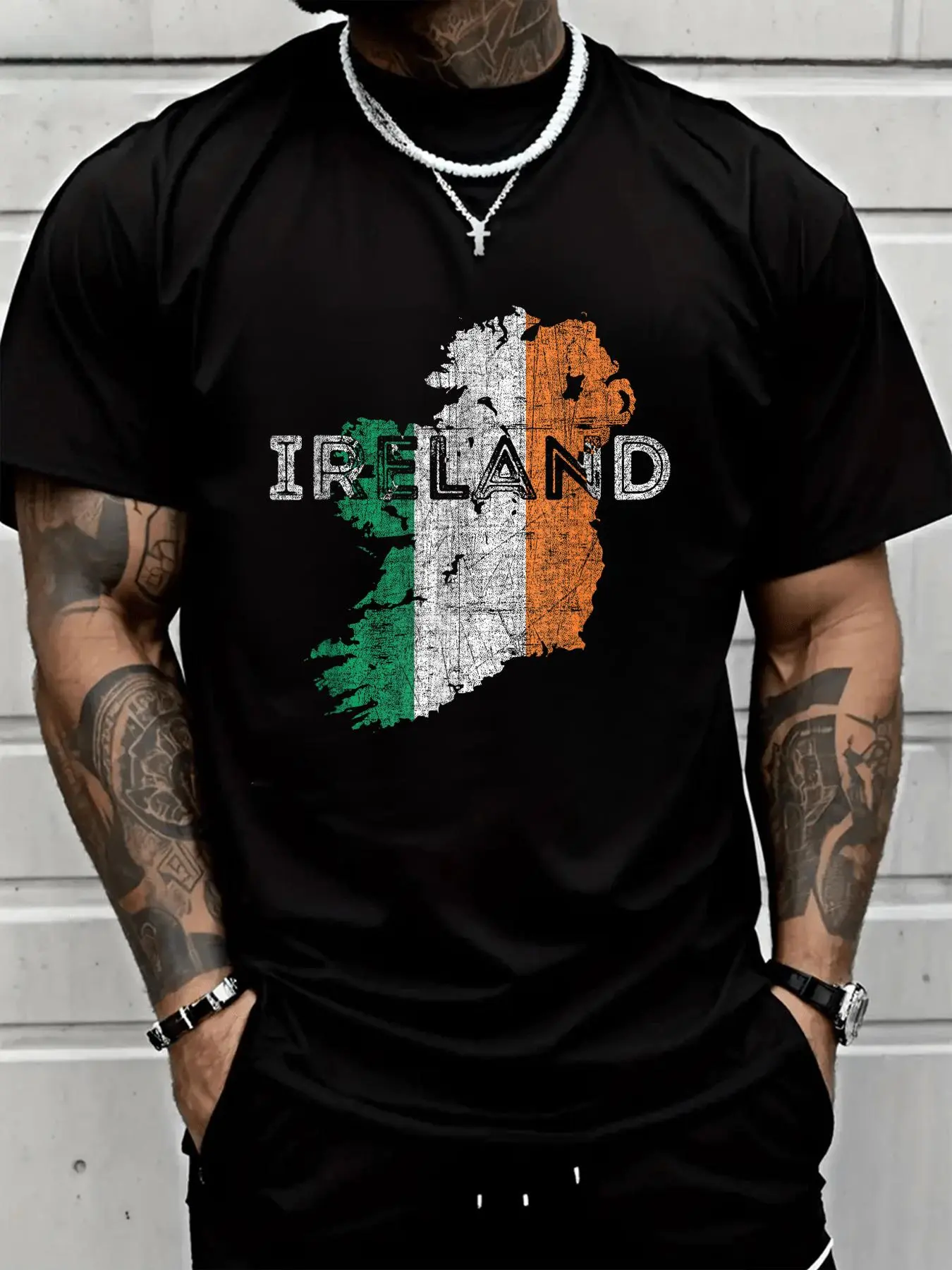 Men's Irish Map Graphic T-Shirt, 100% Cotton Casual Round Neck Top, Stylish Loose Fit for Travel and Layering with Jackets, All Seasons, Map Print