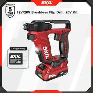 SKIL PWR CORE 20 Brushless 20V Flip Drill Driver Kit with Double Collect Flip Head, Torque Settings & Magnetic On-board Storage, Includes 2.0 Ah USB-C Battery and Charger