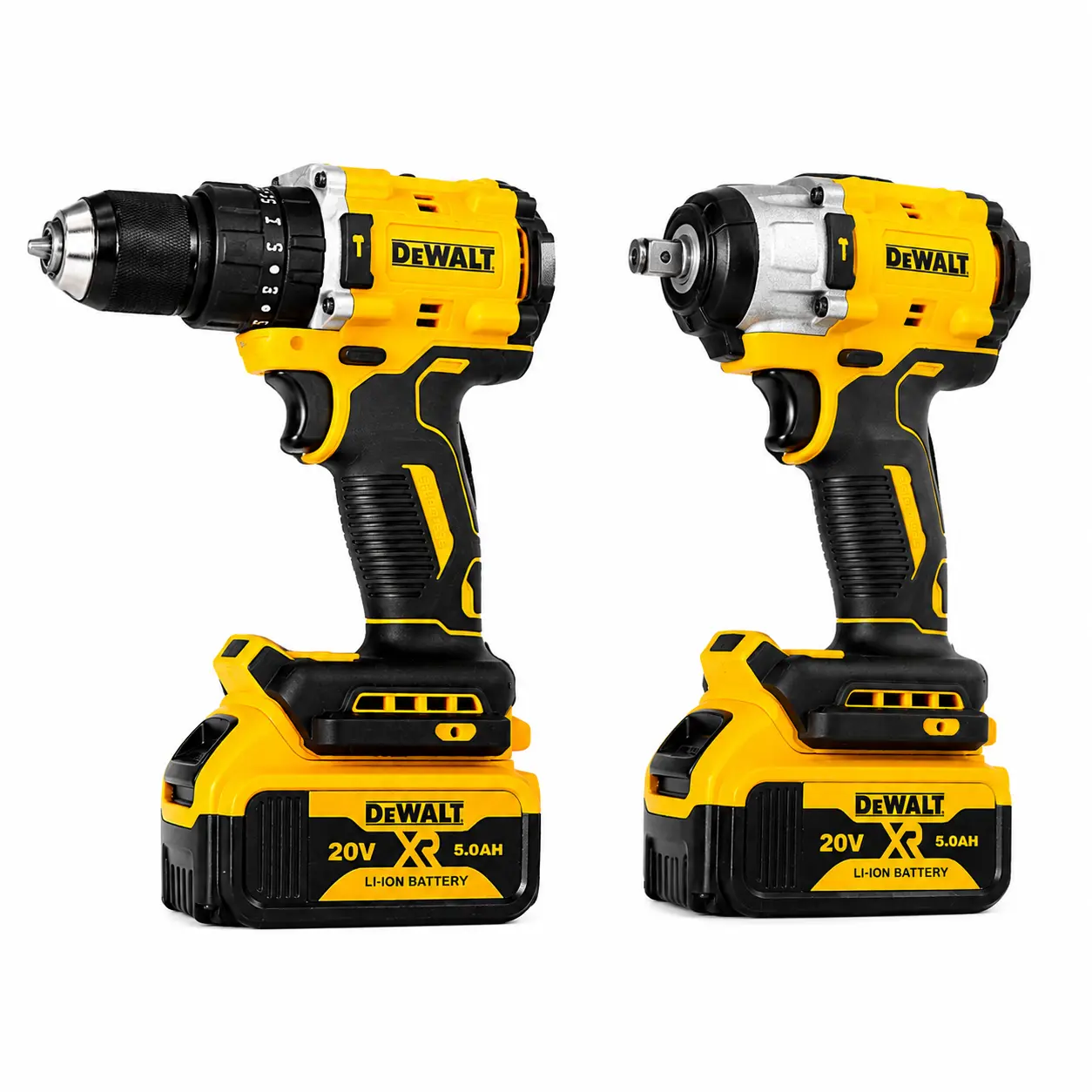 []DEWALT Yellow Cordless Impact Wrench and Drill Set, Fastening Drilling and Screwdriving, Durable Metal and Engineering Plastic, Powerful Portable Combo Kit, Must-Have Power Tools for Car Repair, Home Maintenance, Woodworking and DIY