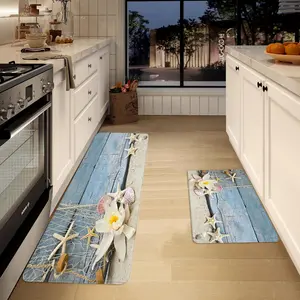 Starfish & Shell Beach Pattern Kitchen Mat, 2 Counts/set Non-slip Washable Kitchen Rug, Decorative Floor Mat for Home Kitchen Living Room Entrance