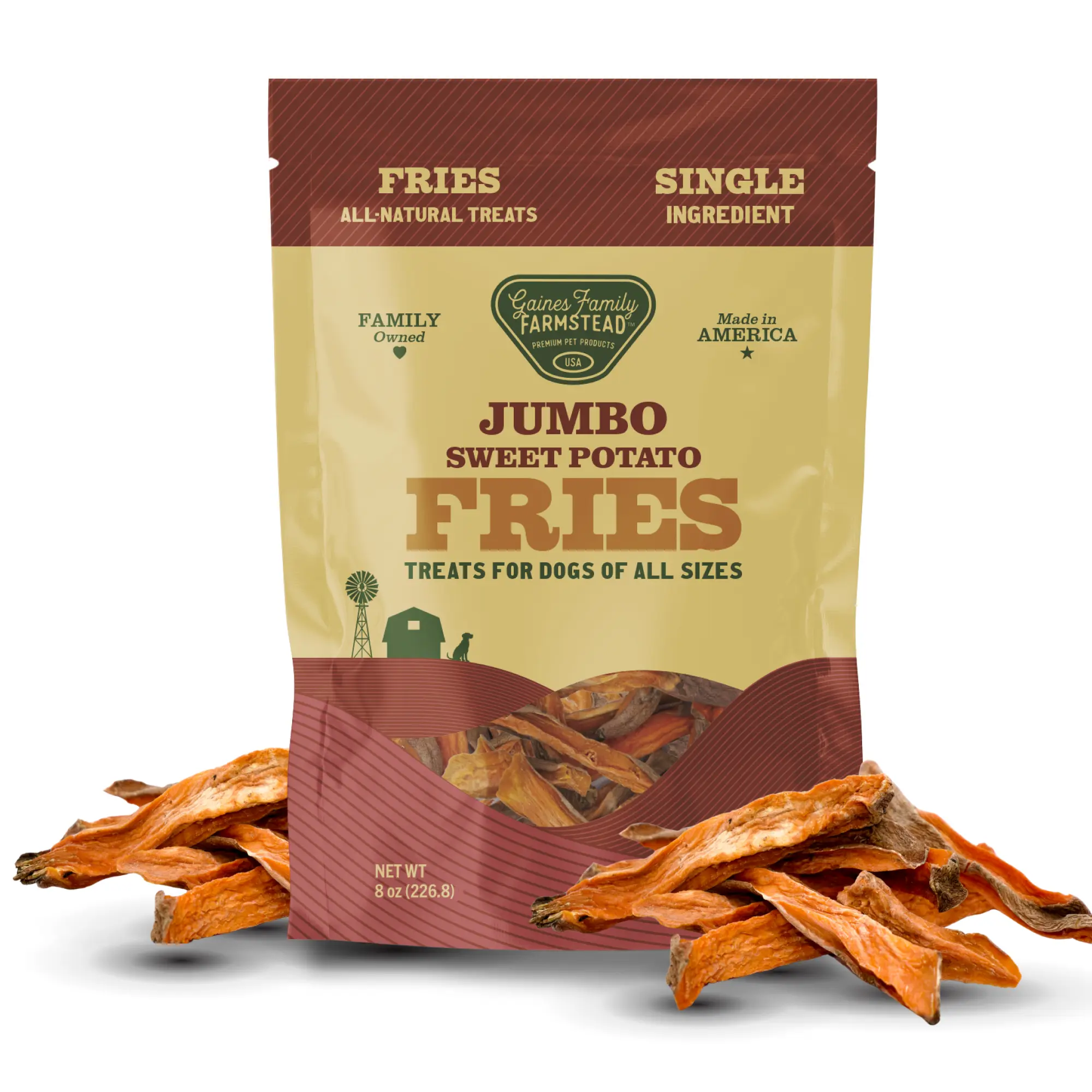 Gaines Family Farmstead JUMBO Sweet Potato Fries for Dogs, 8 oz - Made in the US