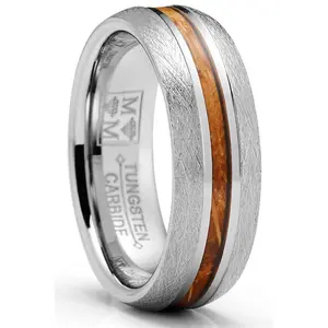 Men's Tungsten Wedding Band Whiskey Barrel Wood Engagement Ring 7MM Comfort-Fit