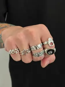 Vintage Star Ring Set, Dark Punk Joint Rings, Fashion Stackable Rings, Holiday Gift, Street Style Charm Accessories, 6 Piece Set, All Seasons