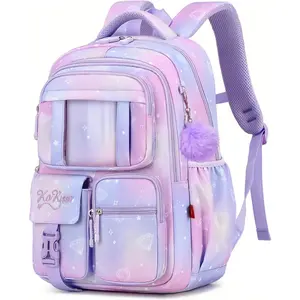 Kawaii Girls Backpack for School with Furry Pendant, Multi-Pocket Girls School Bags Backpack for Kids