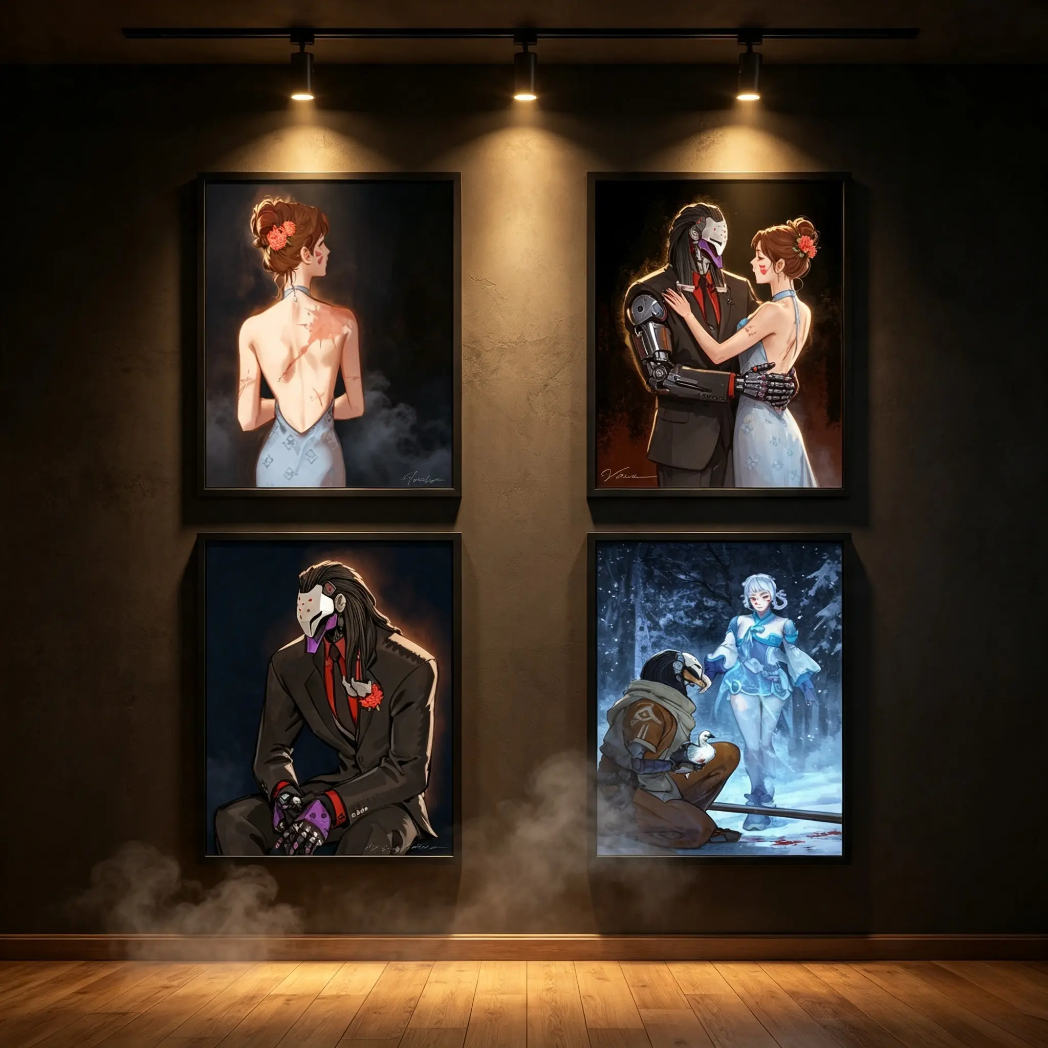 Overwatch Ramattra & Dva 4 Pieces Canvas Wall Art Game Character Poster Set Video Game Fan Art Print Gamer Room Bedroom Home Wall Decor