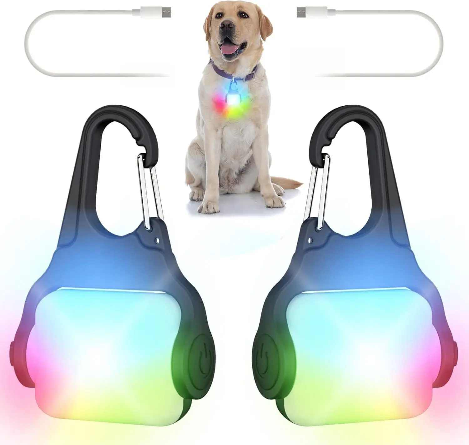 Dog Lights for Night Walking – Color Changing Dog Collar Light, 4 Modes Rechargeable Dog Light, IP65 Waterproof Dog Walking Light, Dogs Flashlight for Running, Camping, Climbing, Bike, 2 Pack
