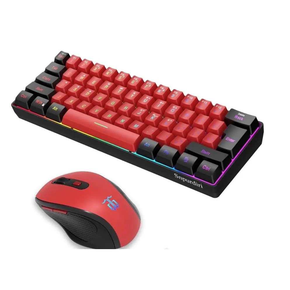2.4G Wireless Gaming Keyboard and Mouse Combo, 60 Percent Wireless Keyboard and Ergonomic Vertical Feel Small Mouse (Black and Red)