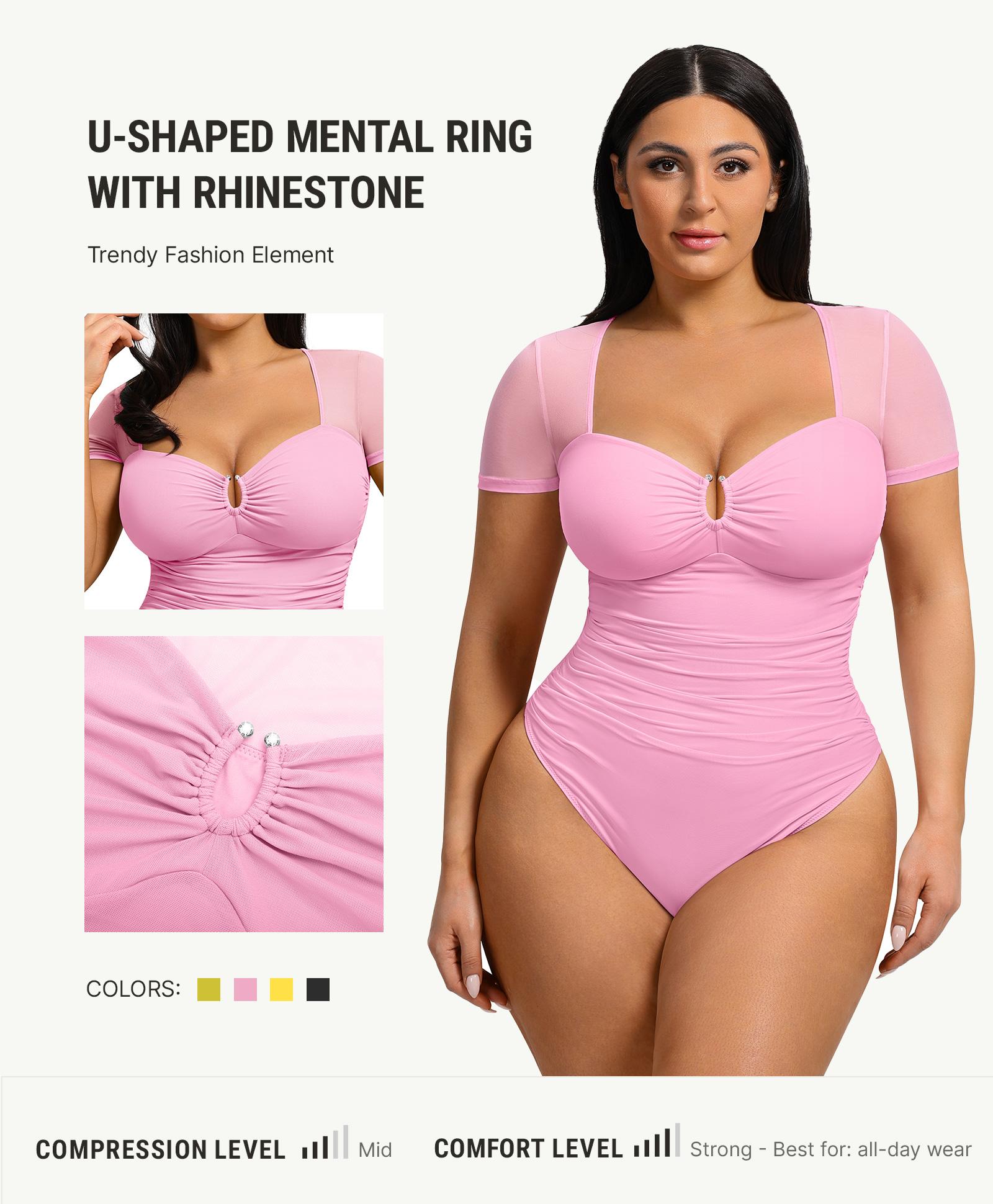 FeelinGirl Women Short Sleeve Bodysuit Tummy Control Shapewear Mesh Ruched One Piece Leotard Shirts Going Out Tops FeelinGirl Women Short Sleeve Bodysuit Tummy Control Shapewear Mesh Ruched One Piece Leotard Shirts Going Out Tops