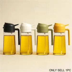 1pc 16oz/470ml Glass Olive Oil Sprayer for Cooking - 2 in 1 Olive Oil Dispenser Cooking Oil Container for Kitchen Gadgets, Air Fryer, Salad, and BBQ - Black