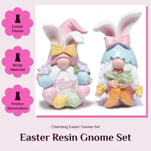 Hodao 2026 Easter Themed Resin Gnome Set, Bunny & Egg Design for Spring Mantel & Party Table Centerpiece/gift easter decorations