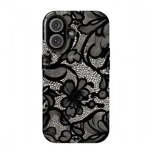 Black Lace Vintage Tough Phone Case – Sweet & Cool Girl Aesthetic – MagSafe Compatible, Shockproof Anti-Drop, Glossy Scratch-Resistant Full Protection for iPhone