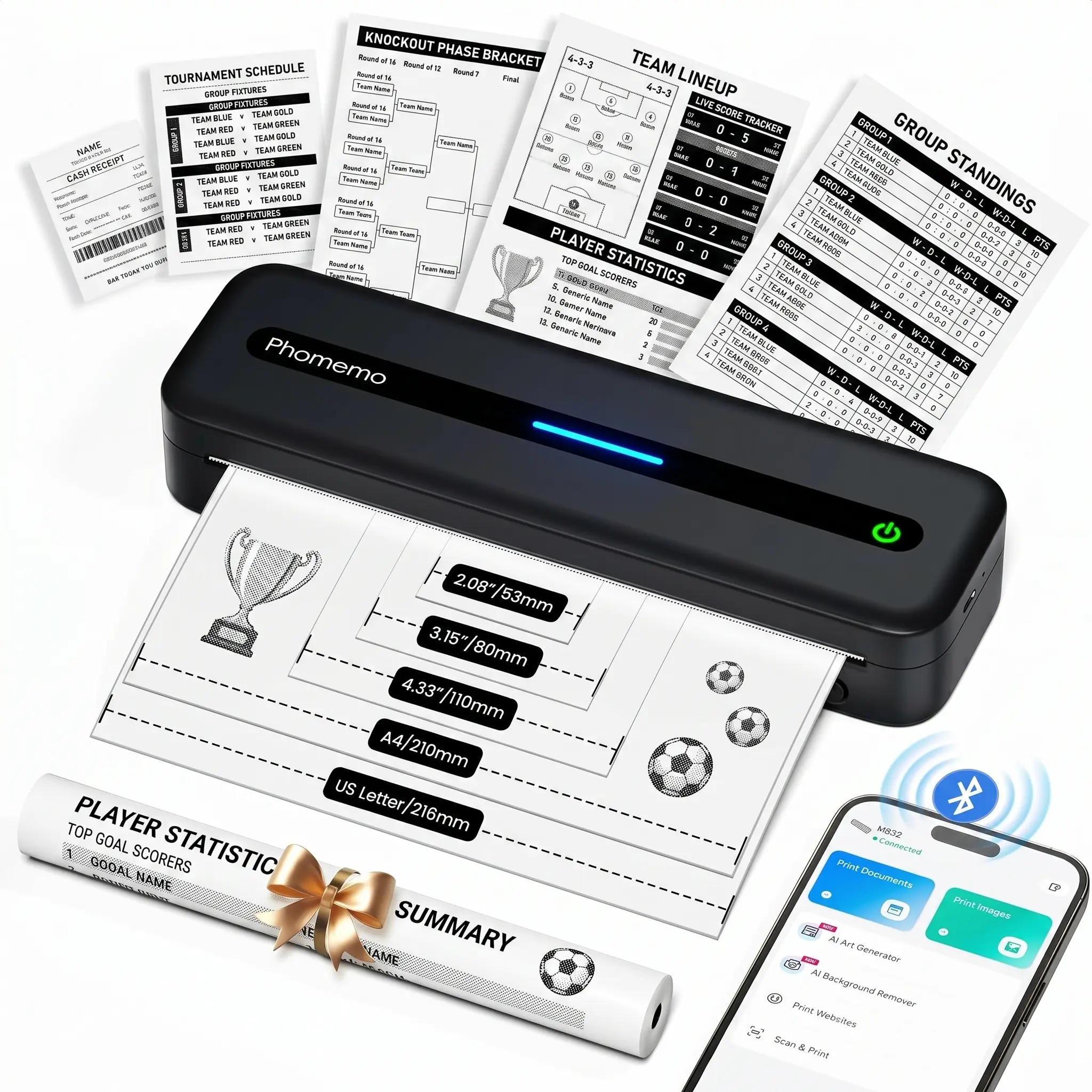【DealsForYouDays】Phomemo A4 Portable Thermal Printer, M832 Inkless Bluetooth Thermal Printer, Wireless Mini Printer, Support 8.5'' x 11'' US Letter & A4 Paper, Compatible with iPhone Android Laptop for Mobile Office Home & Travel, Compact Thermal Printing