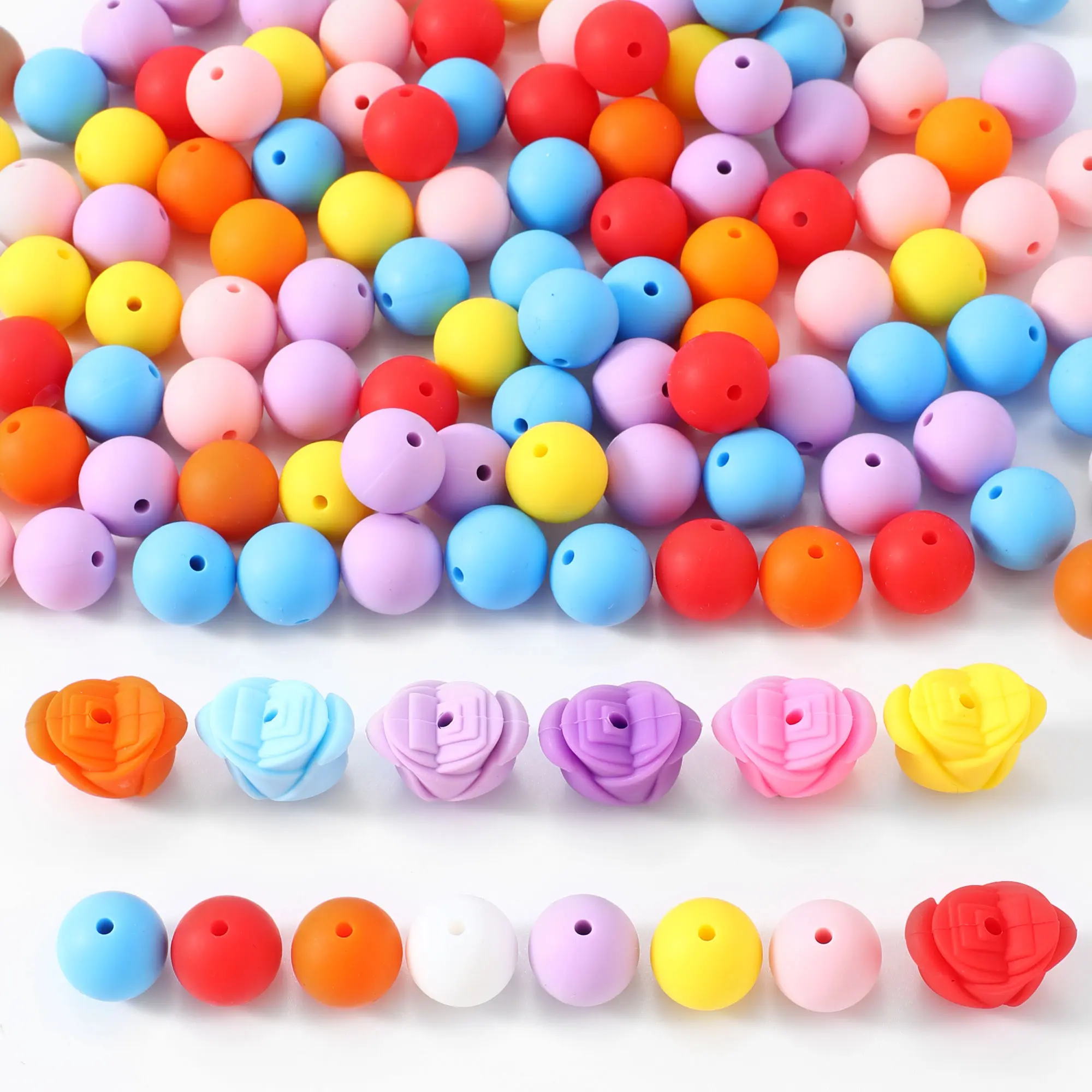 84-Piece Soft Elasticity Silicone Flower Set for DIY Jewelry Making, Crafting, Beading Accessories (Necklace, Bracelet, Keychain Supplies), Flowers