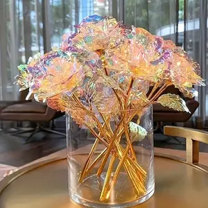 10 Colorful Golden Roses to Keep Forever Long Stem Roses Artificial Flowers Rainbow Roses Mother's Day Thanksgiving Valentine's Day Best Gifts for Girls Birthday Parties mothers  day  bouquet