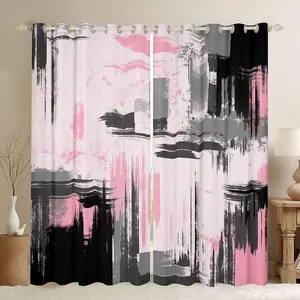 Abstract Darkening Drapes,Modern Abstract Art Curtains for Living Room,Pink Black Blackout Curtains,Retro Window Treatments,2 Panels,42 x 63 Inch Home Textile Interior Decoration Accessories