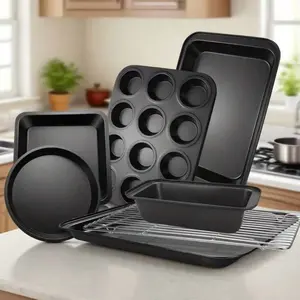 7-Piece Non-Stick Carbon Steel Baking Pan Collection for Easy Cooking and Baking - Bakeware