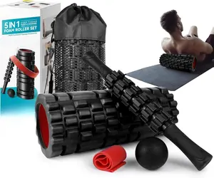 5 in1 Foam Roller Set for Deep Tissue Muscle Massage, High Density Fitness Exercise Foam Roller, Massage Roller, Massage Ball, Resistance Band, for Whole Body (Black)