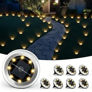 8pcs Pack Solar Garden Lights, Mini Solar Ground Lights, Solar Powered Pathway Lights Warterproof, Outdoor Lights for Driveway, Walkway, Backyard, Patio, Waterproof Solar Lights