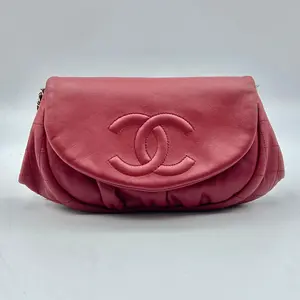 Pre-owned CHANEL Leather Crossbody Bags Dark Red Half Moon WOC Clutch Bag