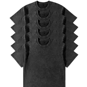 5 Pack Men's Oversized Tshirts Gym Vintage Heavyweight Cotton Workout Acid Wash Baggy Tees