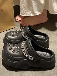 2026 New Summer Y2K Cyberpunk Style Holey Shoes, Women's Two-Wear Closed-Toe Square Heel Thick Sole Heeled Casual Beach Sandals