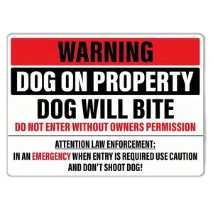 Dog on Property Metal Sign, Yard Sign, Dog Will Bite Do Not Enter Warning, Tin Plate Wall Art Decor, Weather Resistant, Easy Installation