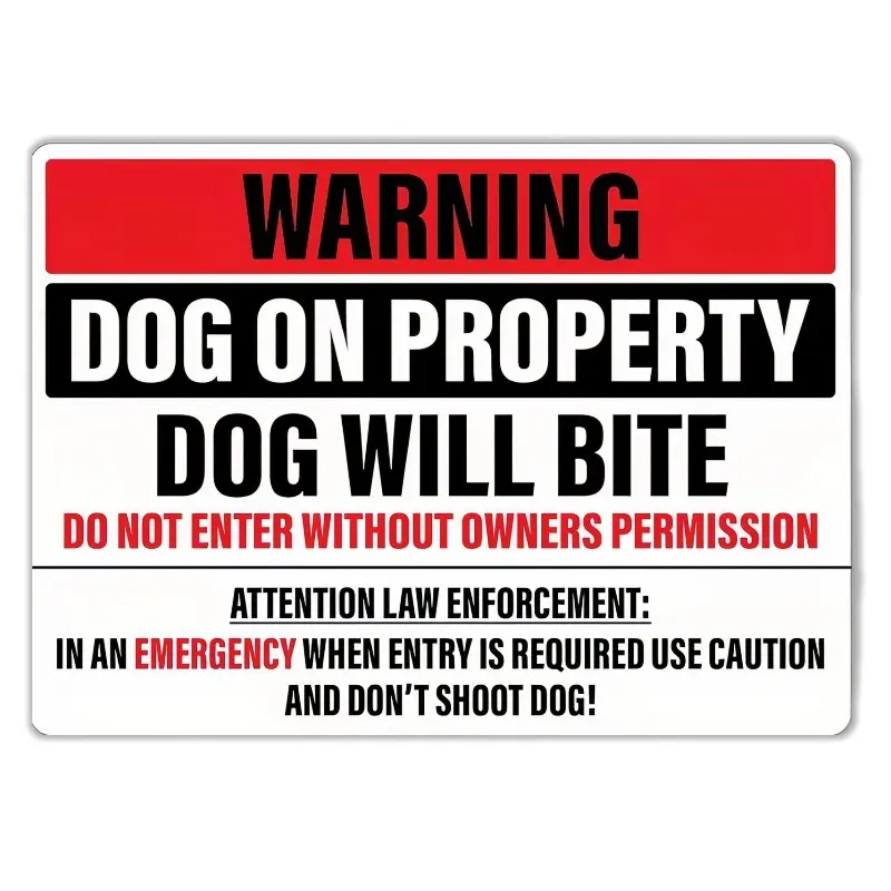 Dog on Property Metal Sign, Yard Sign, Dog Will Bite Do Not Enter Warning, Tin Plate Wall Art Decor, Signage, Decor Signs, Weather Resistant, Easy Installation