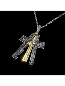 Retractable Cross Pendant with Serenity Prayer, Vintage Locket with Hidden Engraving, Unique High-end Neck Jewelry