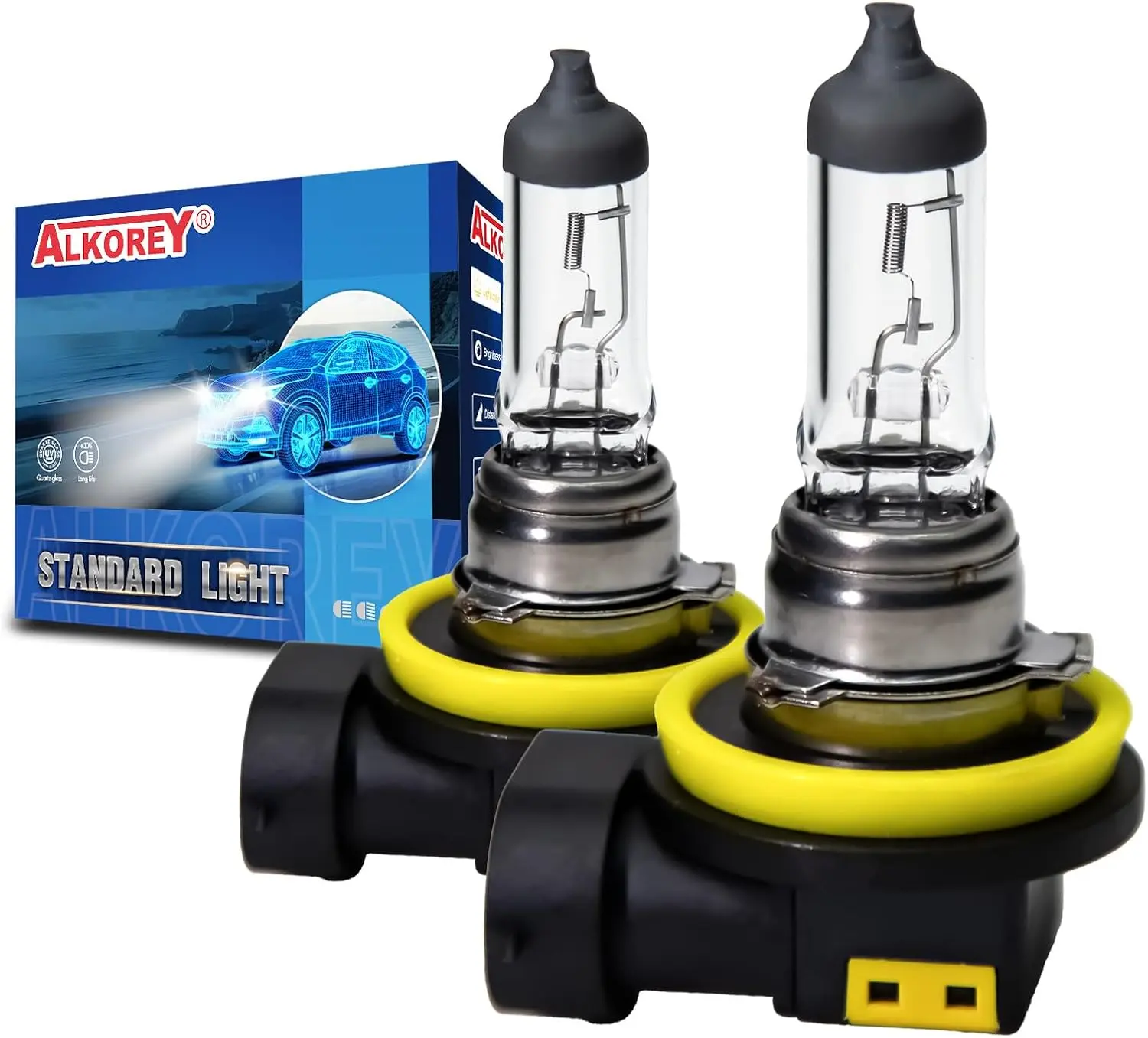 H8 Halogen Car Headlight Bulbs (2-Pack), 12V 35W Power, 3300K Warm White Glass, High Brightness High-Low Beam Fog Lamp Replacement