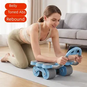 Six Elbow Support Automatic Rebound Ab Wheel, Four-Wheel Anti-Slip Silent, Home Core Strength Training Equipment for Men and Women