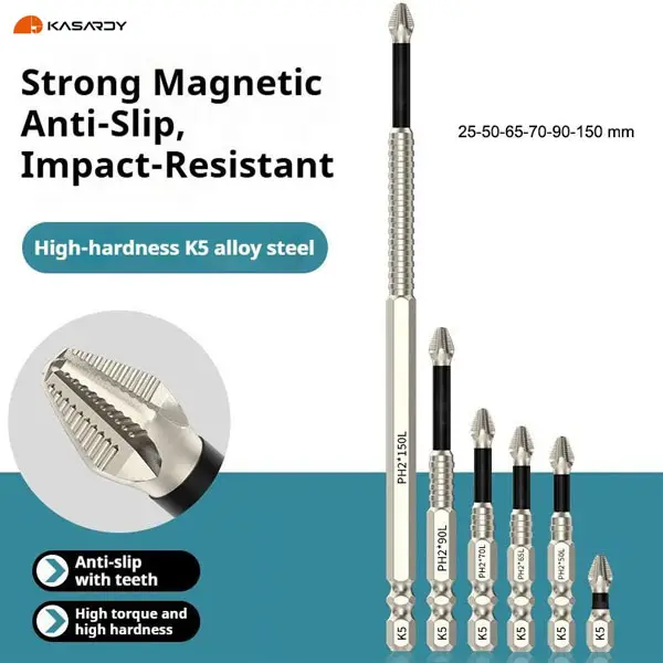Kasardy Anti-Slip PH2 Impact Driver Bit Set, Magnetic Phillips Screwdriver Bit Set, 6 Counts High Hardness Cross Screwdriver Bit Set, Power Tools Acce