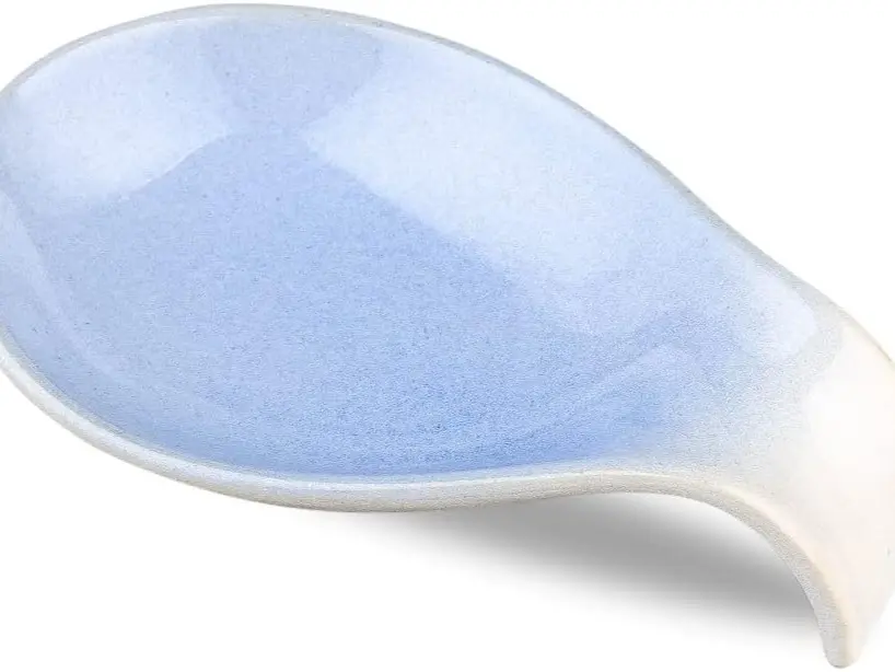 4-Inch Plain Blue and White Ceramic Tableware Spoon Rest - Stable Stoneware, Heat-Resistant Organizing Utensils Holder, Dishwasher Safe, Cutlery Compatible for Kitchen Counter, Stove Top (Single Unit)