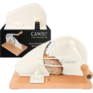 Manual Bread Slicer for Homemade Sourdough Bread - Thickness Bread with Hand Crank, Suction Cups, Slicing Guide, Line & Cover, for Perfect Even Slices (Cream)