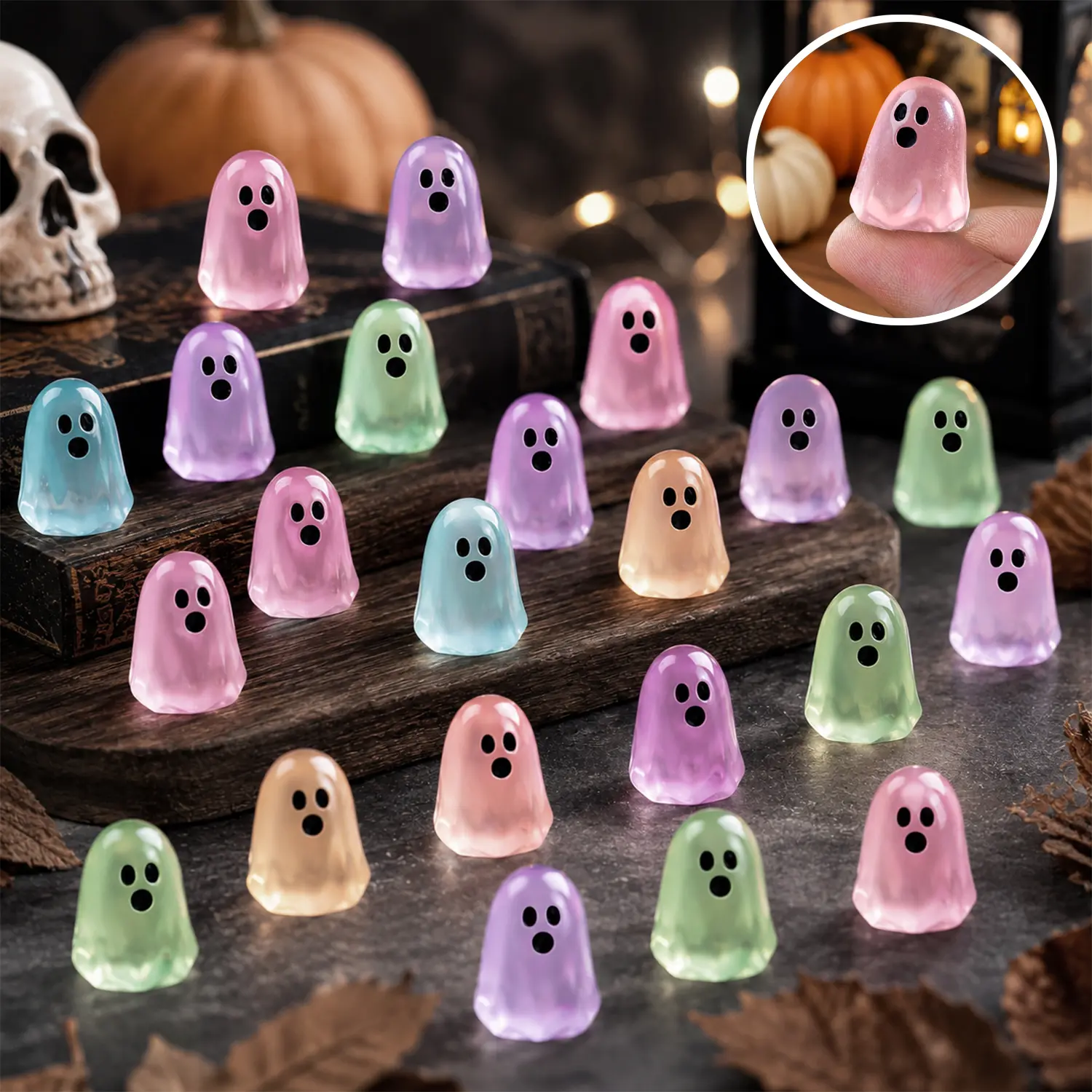 Miniature Spooky Cute Resin Ghost Figurines, 60Pcs Glow-in-the-Dark Ornament, Halloween Party Favors, Home Decor Ornaments for Fall Accent Gifts, Dollhouse Toys