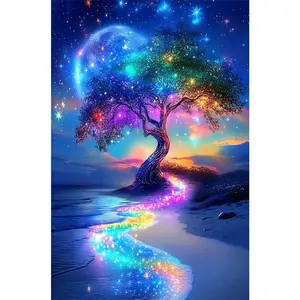 1PCS Diamond Painting Kit for Adults DIY Crystal Rhinestone Embroidery Arts Craft with Sparkling Tree Under Starry Night Sky and Moon Pattern Home Wall Decor Gift for Living Room Bedroom Decoration 5