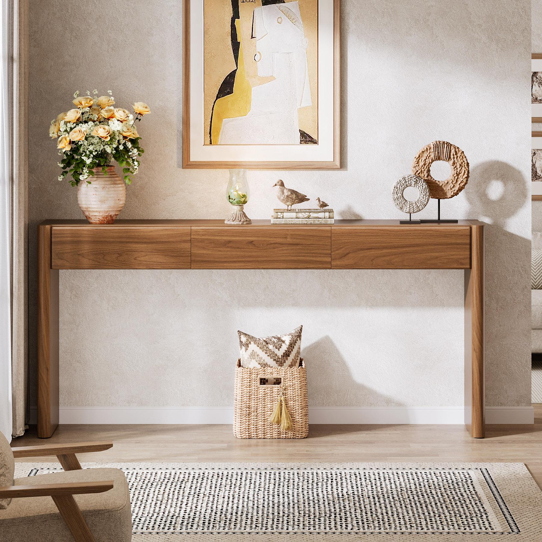 LITTLE TREE Console Table with 3 Drawers, 70.9" Wooden Entryway Table Behind Couch, Farmhouse Long Console Sofa Station with Storage for Entrance, Foyer, Hallway, Living Room, Easy Assembly (Brown)