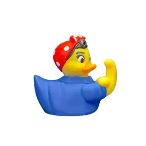 Riveter Power Dashboard Duck Figurine Strong Icon Dashboard Decor 3D Printed Feminist Gift Artistic Plastic Ornament Red Bandana Blue Shirt