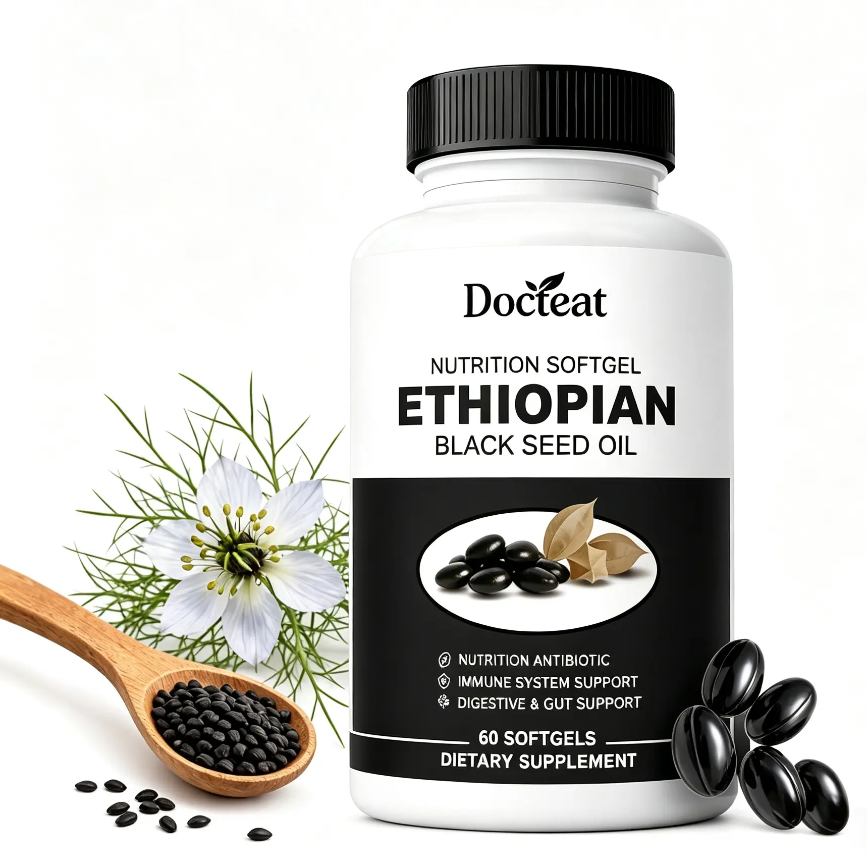 Ethiopian Black Seed Dietary Softgels,1000mg Per Serving - Premium Nigella SativaSeed Oil Supplement - Digestive & ImmuneSupport - Easy-to-Swallow Capsules (60 Count)