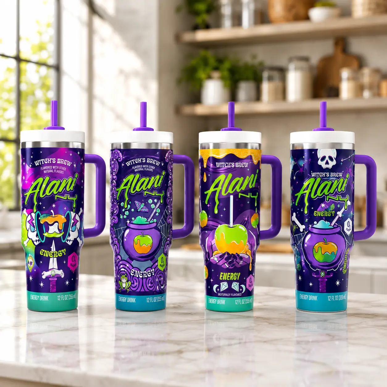 Alani Nu Witches Brew Collections Energy Drink Travel Mug, 40oz 30oz 20oz Tumbler With Handle & Straw, Vacuum Insulated Stainless Steel Cup, Gift For Gift for Energy Drink Fans