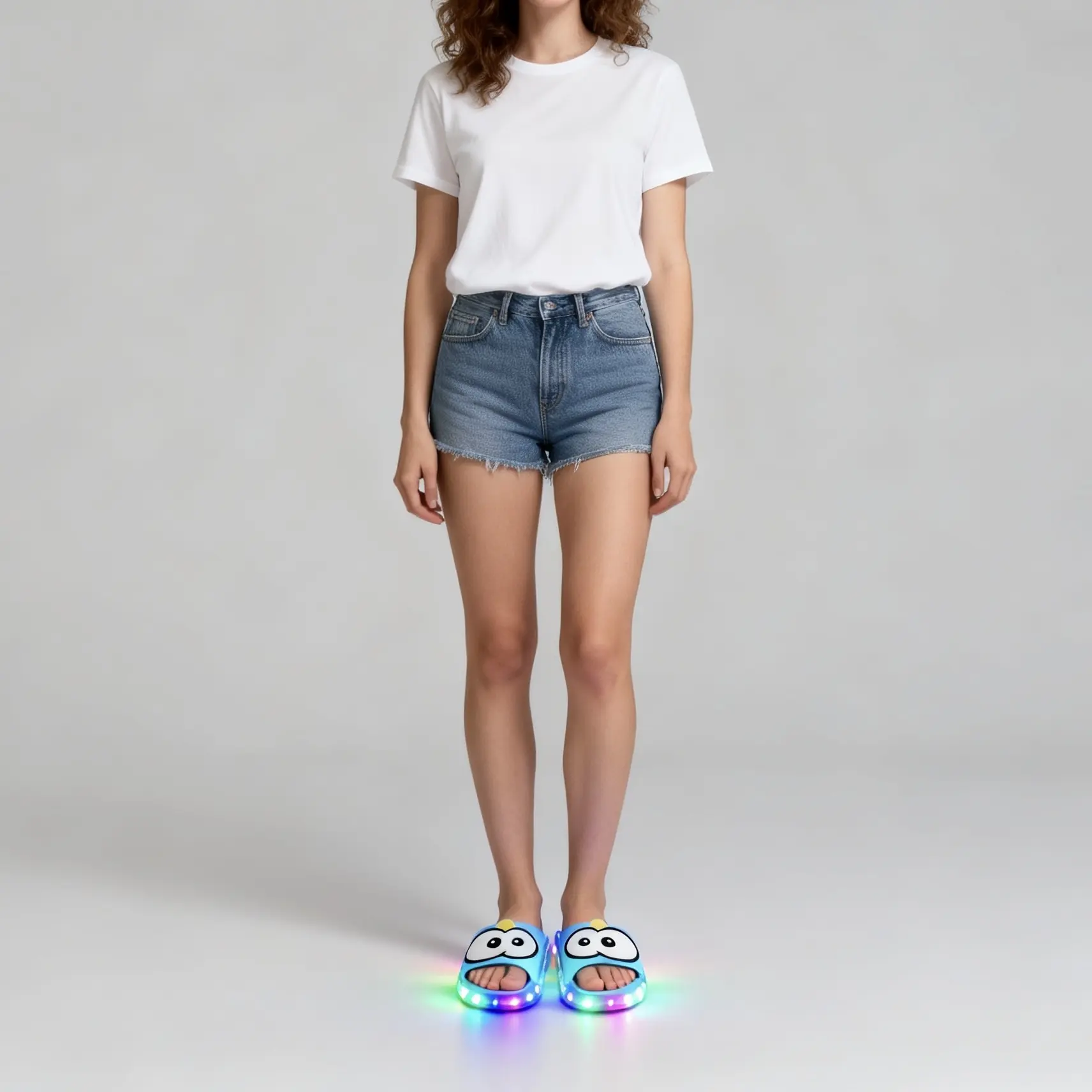 BIQIHERE LED Light Up Slippers, Flashing Glow Slides, Open Toe Slip On Sandals, Glowing Slippers, LED Sandals, Indoor Outdoor Slides, Home Slippers, Casual Summer Footwear, Everyday Comfort Sandals, Vacation Slides,Women's Heel-Activated Light-Up Slippers